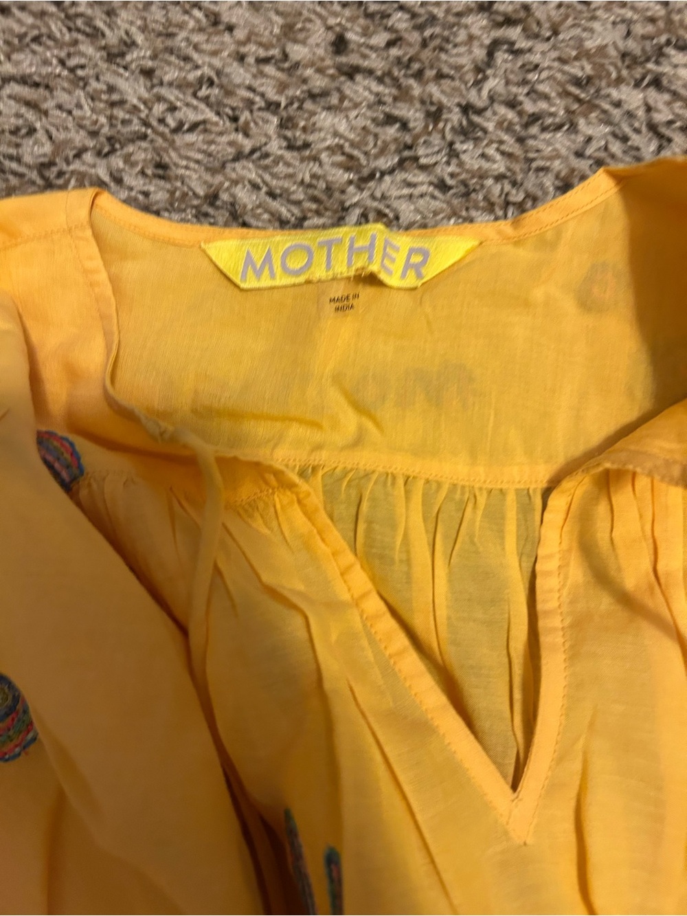 MOTHER Embroidered Tie-Neck Blouse — Golden Apricot - Picture 2 of 8